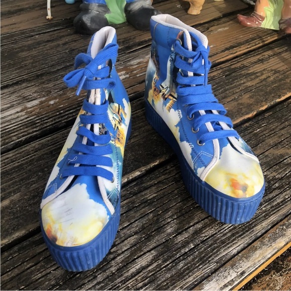 JC Play Jeffrey Campbell Canvas Platform Sneakers Sz 7 HiTops NASA Space Shuttle - Picture 2 of 10